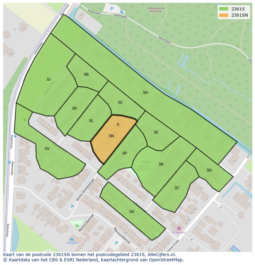 Afbeelding van het postcodegebied 2361 SN op de kaart.