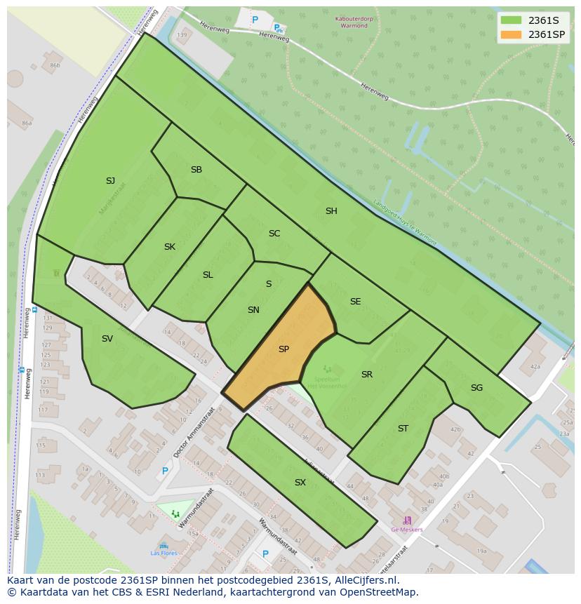 Afbeelding van het postcodegebied 2361 SP op de kaart.