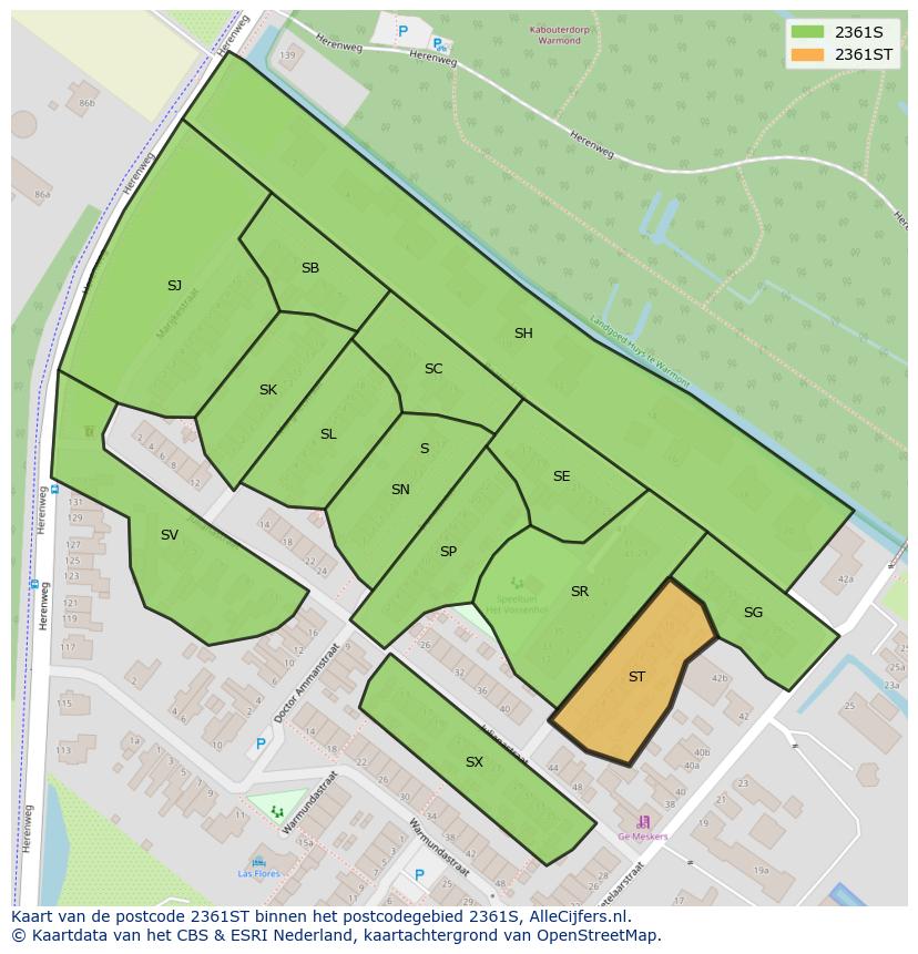 Afbeelding van het postcodegebied 2361 ST op de kaart.