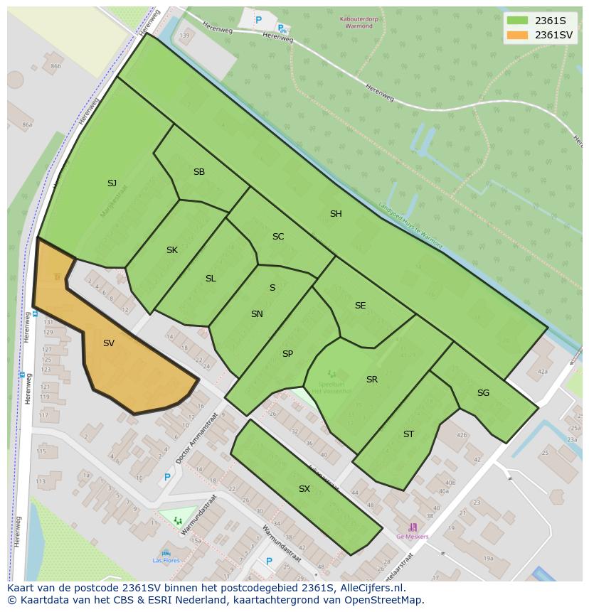 Afbeelding van het postcodegebied 2361 SV op de kaart.