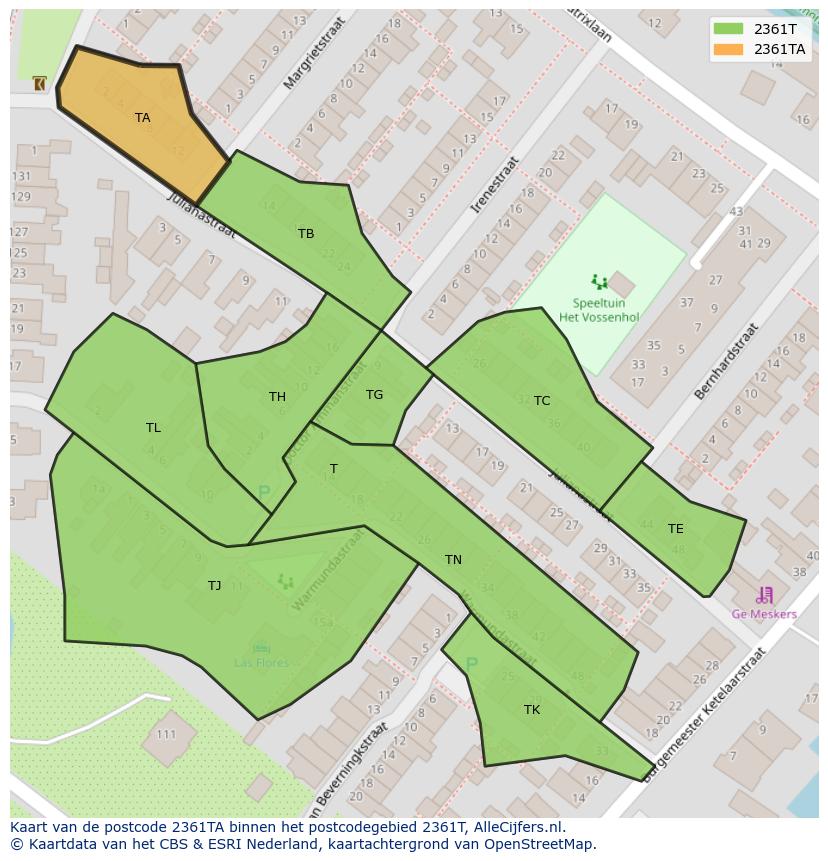 Afbeelding van het postcodegebied 2361 TA op de kaart.