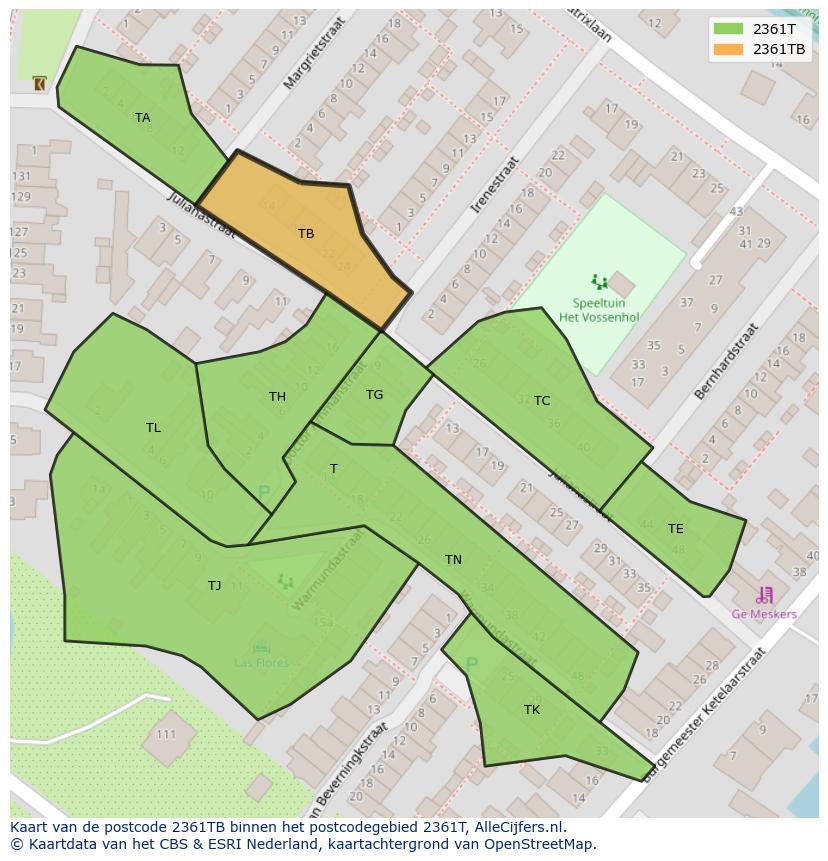Afbeelding van het postcodegebied 2361 TB op de kaart.