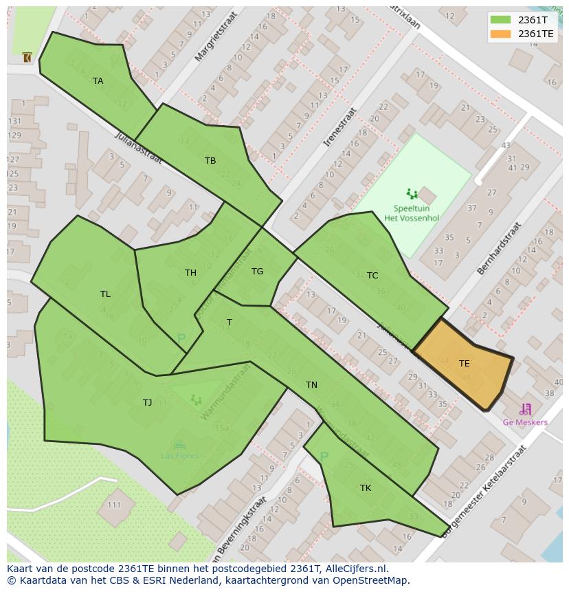 Afbeelding van het postcodegebied 2361 TE op de kaart.