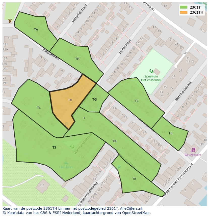 Afbeelding van het postcodegebied 2361 TH op de kaart.