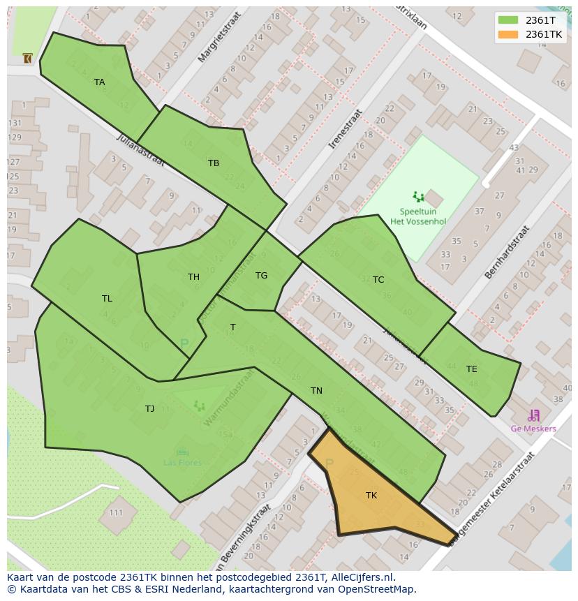 Afbeelding van het postcodegebied 2361 TK op de kaart.
