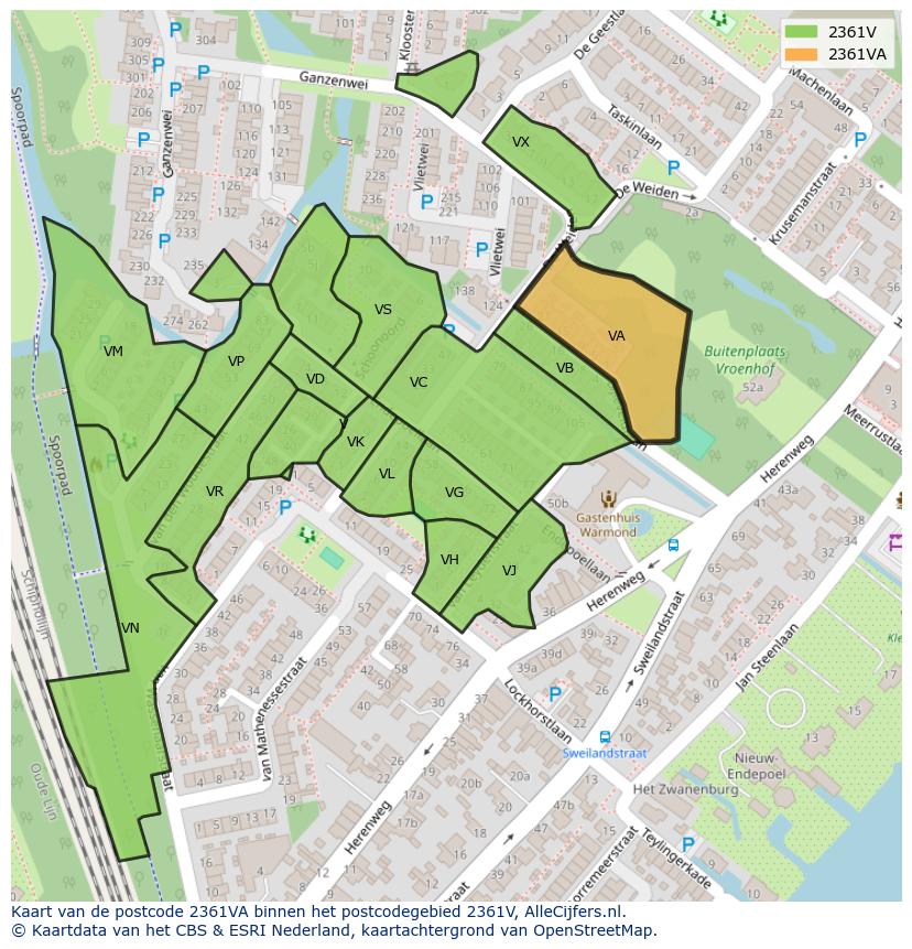 Afbeelding van het postcodegebied 2361 VA op de kaart.