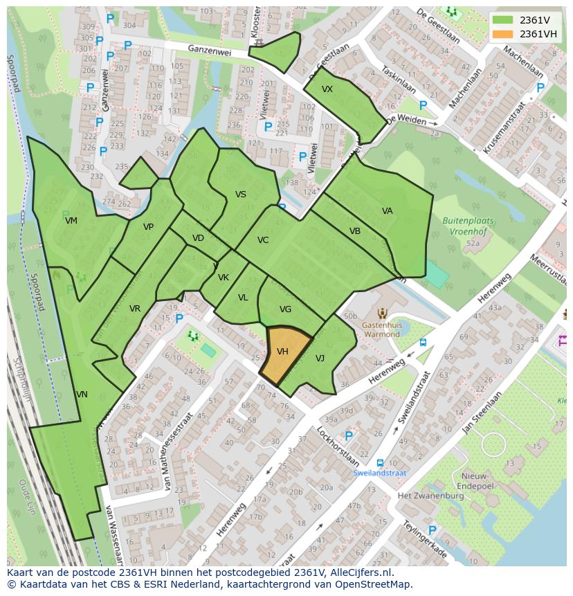 Afbeelding van het postcodegebied 2361 VH op de kaart.