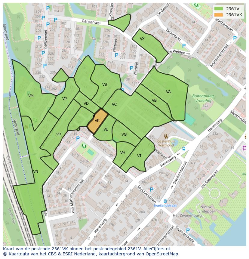 Afbeelding van het postcodegebied 2361 VK op de kaart.