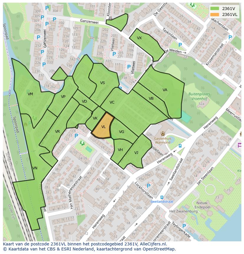 Afbeelding van het postcodegebied 2361 VL op de kaart.