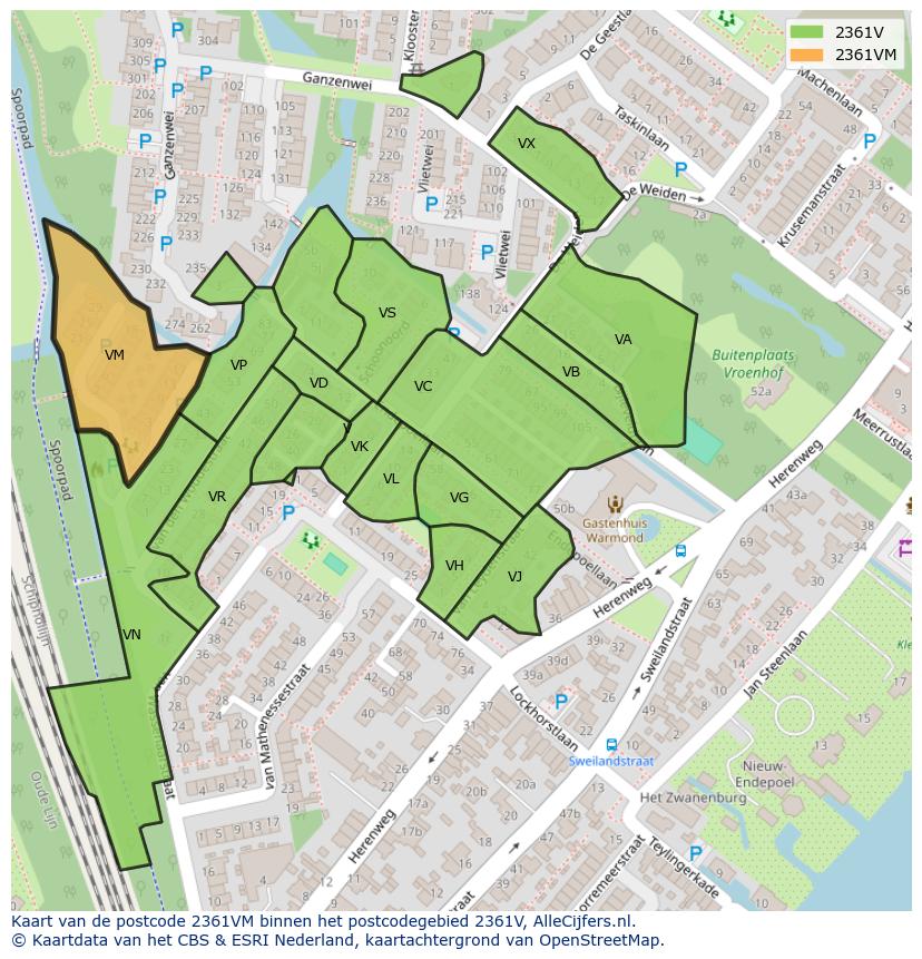 Afbeelding van het postcodegebied 2361 VM op de kaart.