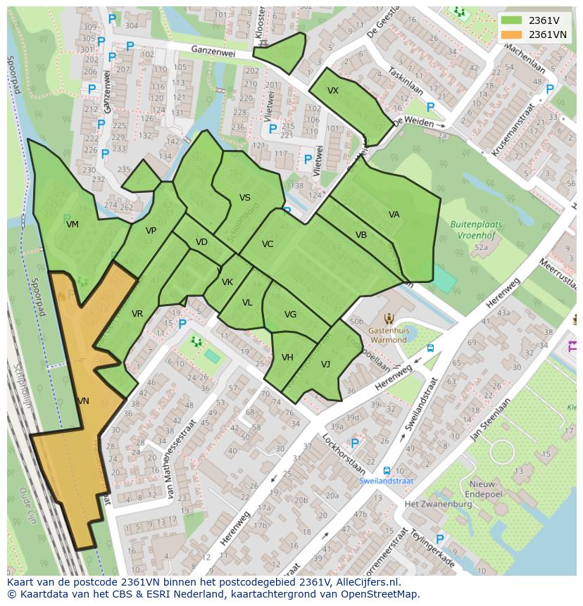 Afbeelding van het postcodegebied 2361 VN op de kaart.