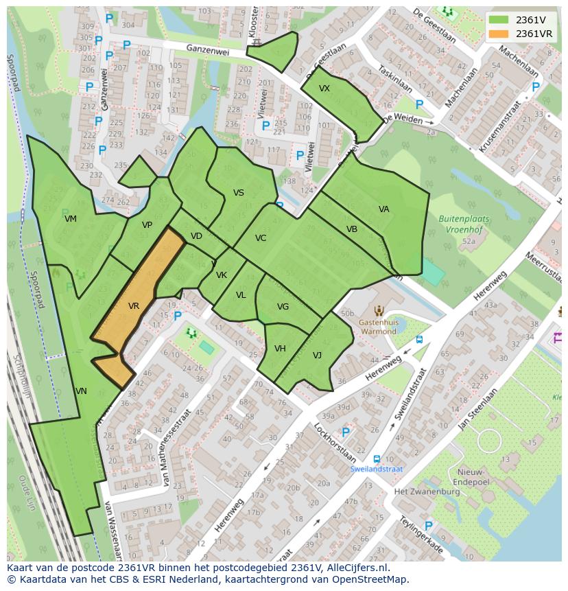 Afbeelding van het postcodegebied 2361 VR op de kaart.
