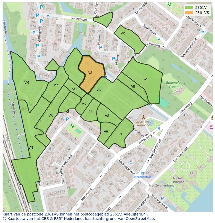 Afbeelding van het postcodegebied 2361 VS op de kaart.