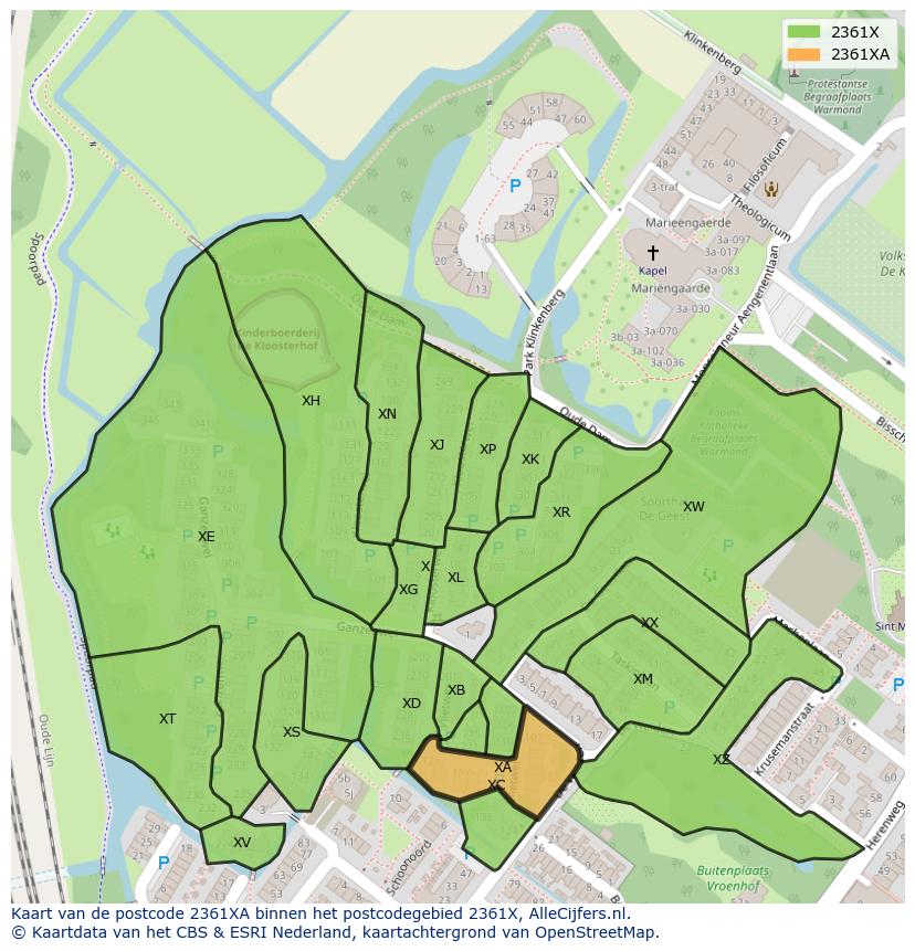 Afbeelding van het postcodegebied 2361 XA op de kaart.