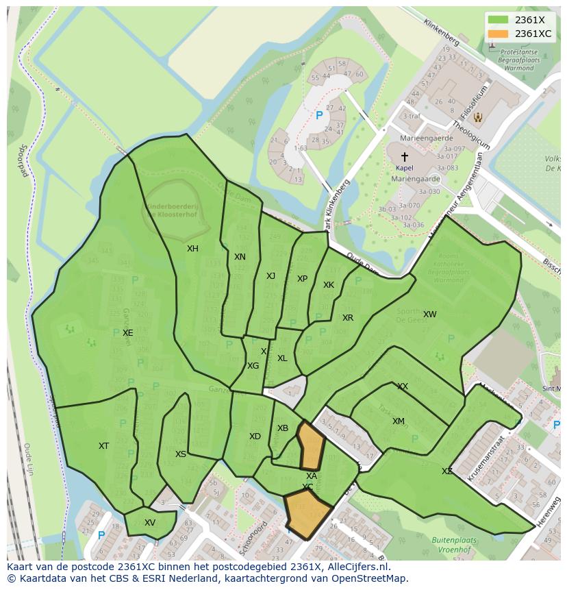 Afbeelding van het postcodegebied 2361 XC op de kaart.