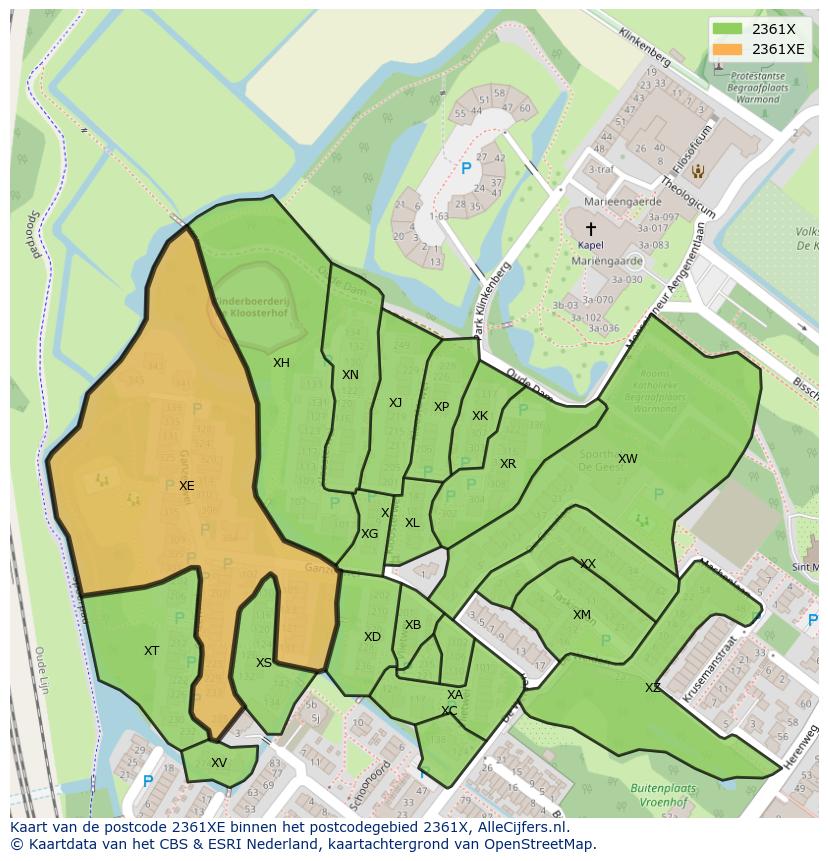 Afbeelding van het postcodegebied 2361 XE op de kaart.