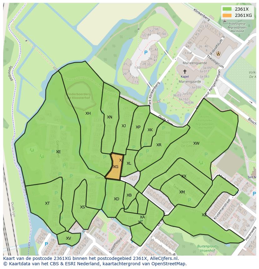 Afbeelding van het postcodegebied 2361 XG op de kaart.