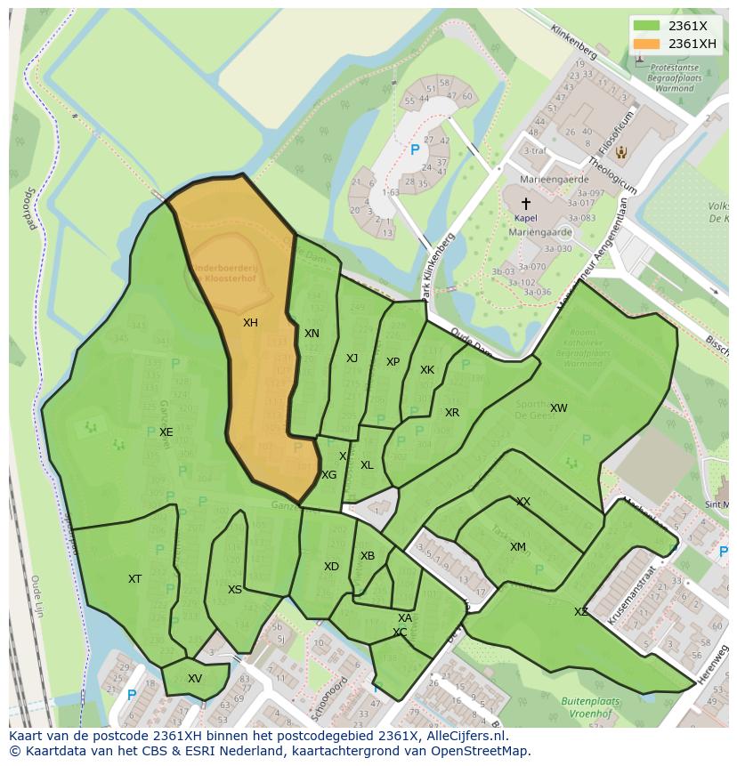 Afbeelding van het postcodegebied 2361 XH op de kaart.