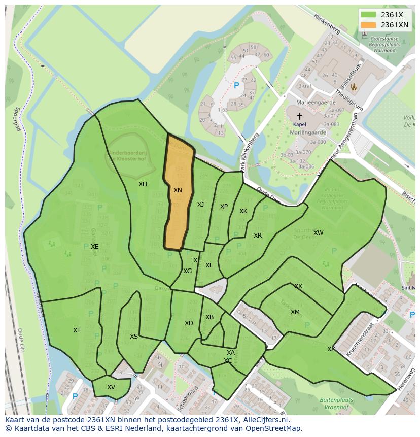 Afbeelding van het postcodegebied 2361 XN op de kaart.