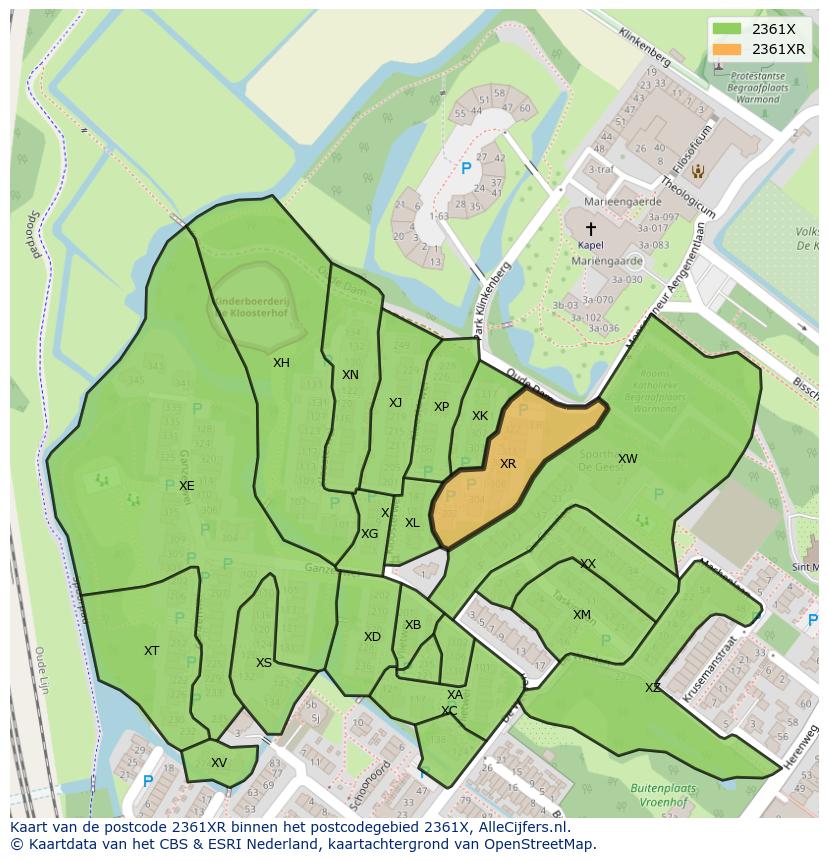 Afbeelding van het postcodegebied 2361 XR op de kaart.
