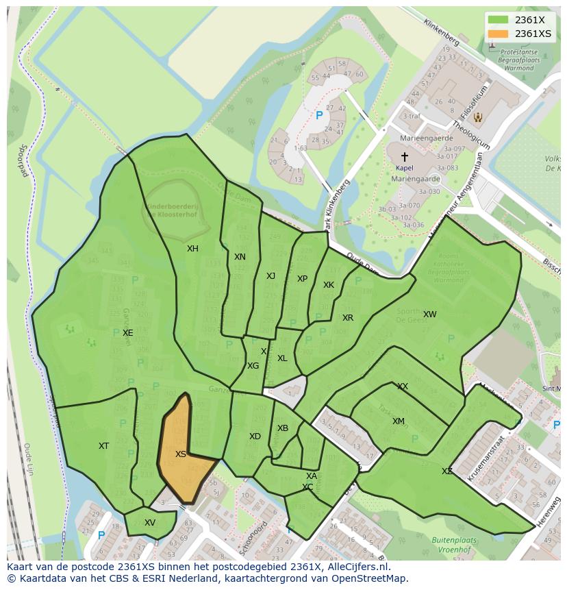 Afbeelding van het postcodegebied 2361 XS op de kaart.