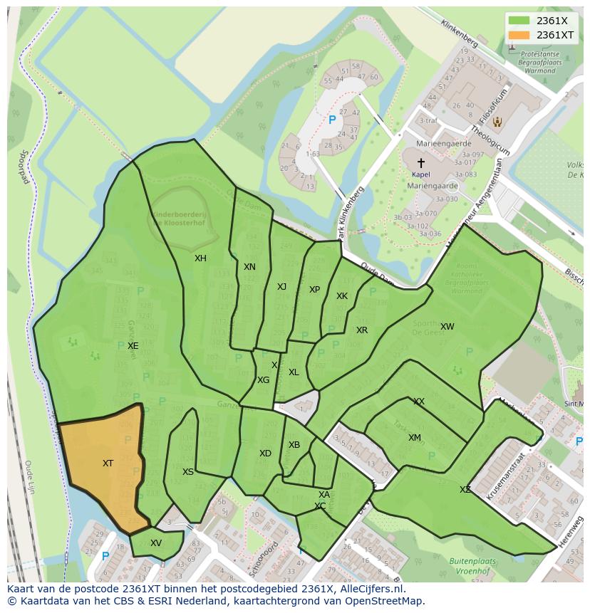 Afbeelding van het postcodegebied 2361 XT op de kaart.