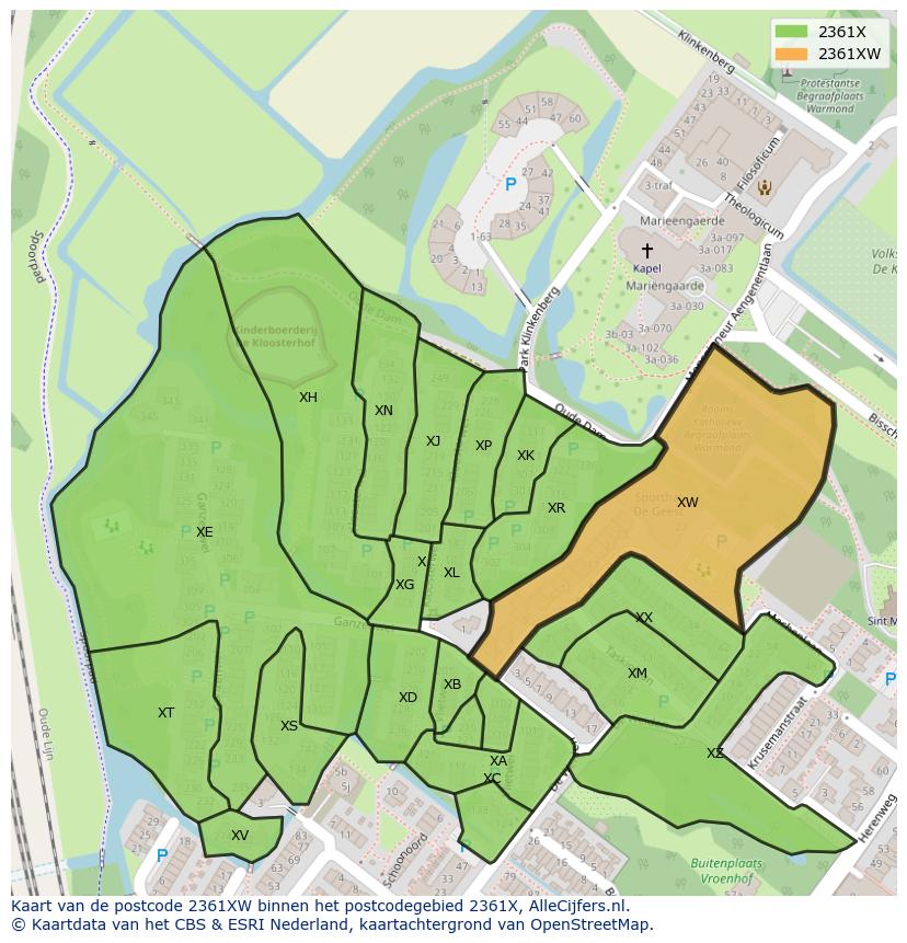 Afbeelding van het postcodegebied 2361 XW op de kaart.