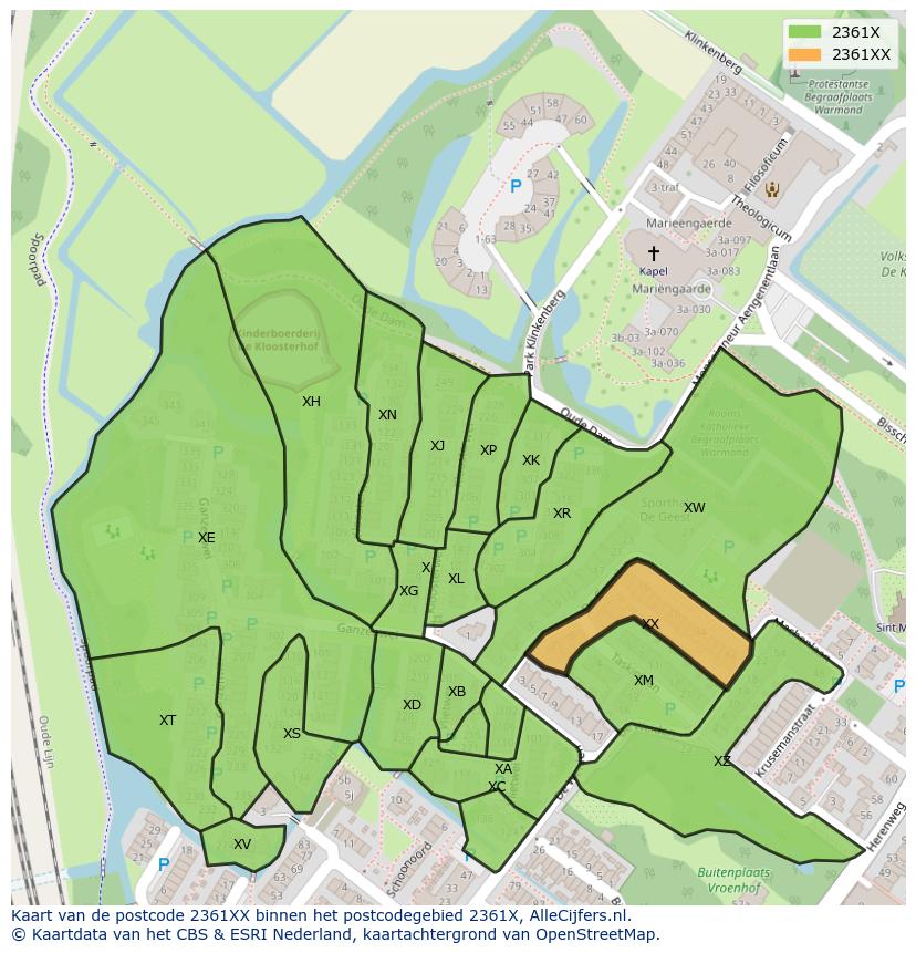 Afbeelding van het postcodegebied 2361 XX op de kaart.