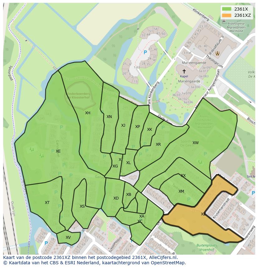 Afbeelding van het postcodegebied 2361 XZ op de kaart.