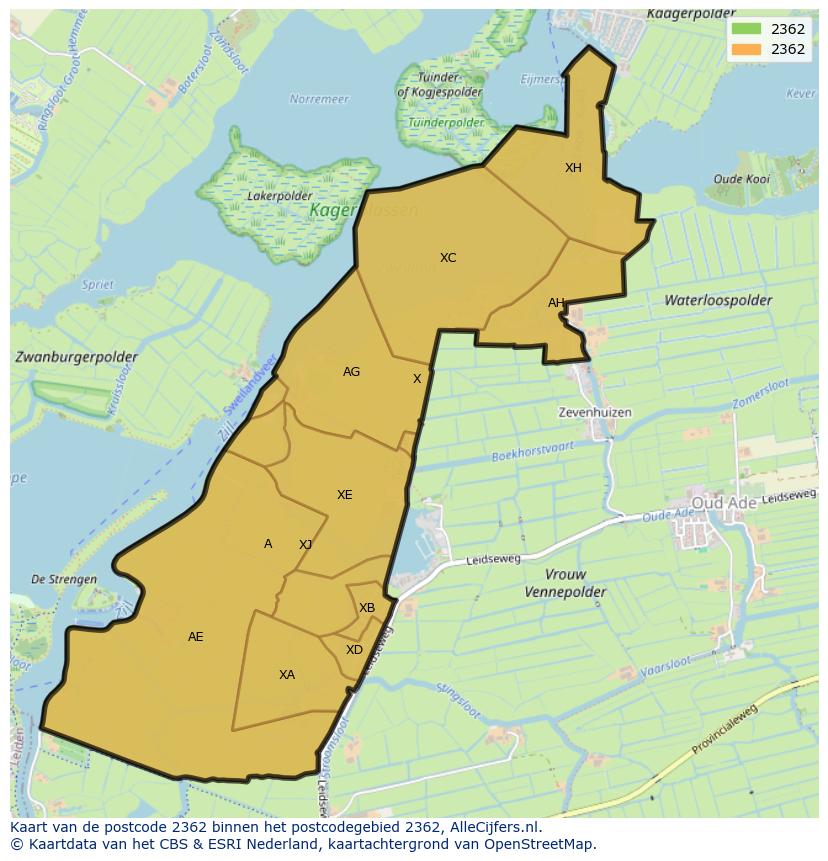 Afbeelding van het postcodegebied 2362 op de kaart.