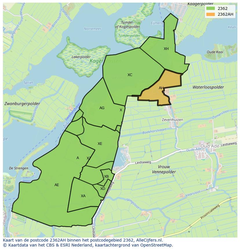 Afbeelding van het postcodegebied 2362 AH op de kaart.