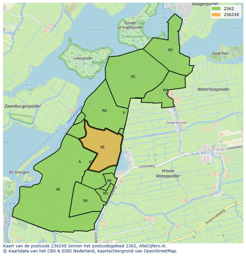 Afbeelding van het postcodegebied 2362 XE op de kaart.