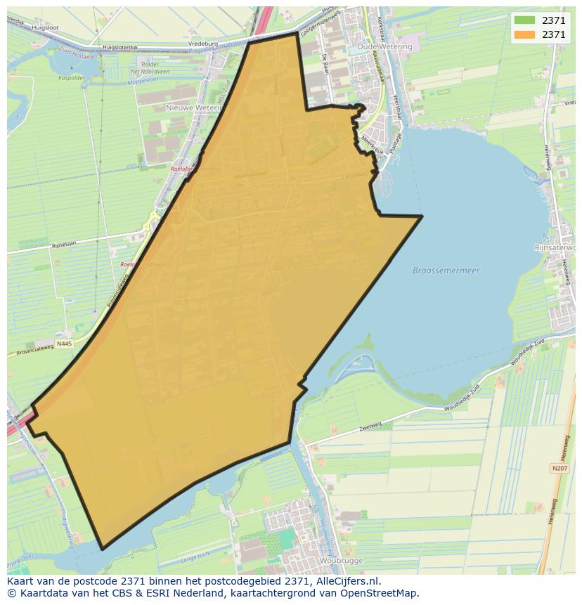 Afbeelding van het postcodegebied 2371 op de kaart.
