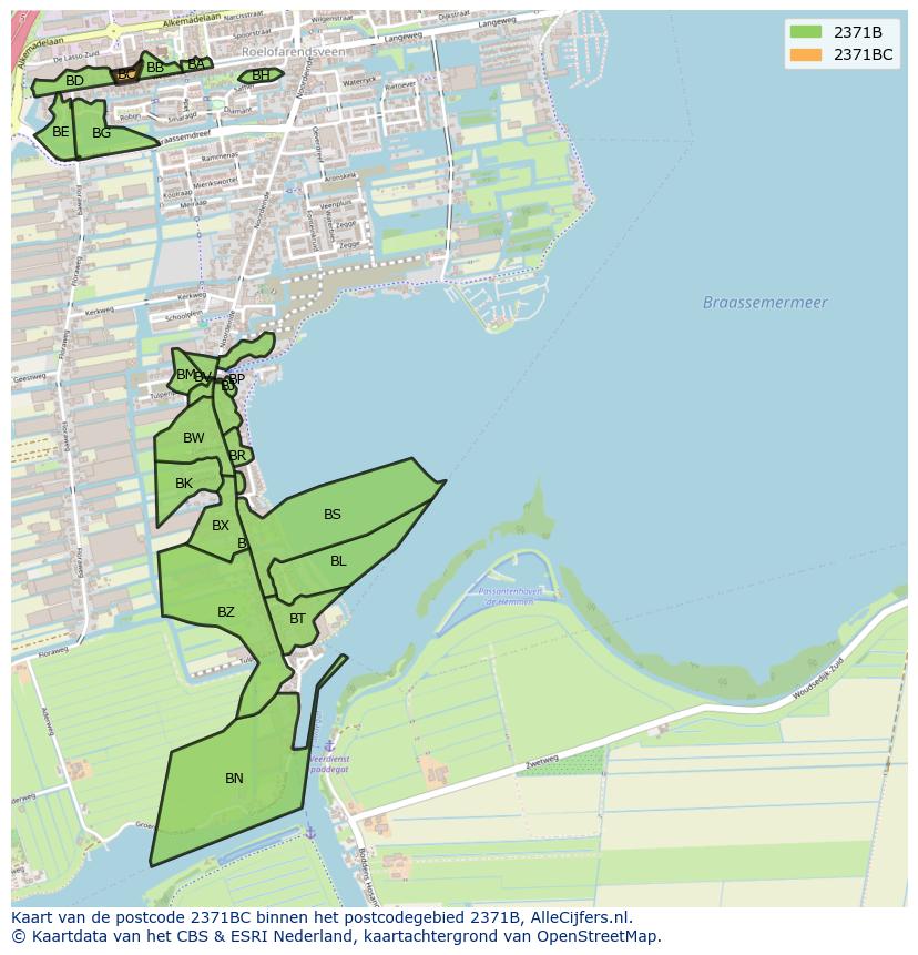 Afbeelding van het postcodegebied 2371 BC op de kaart.