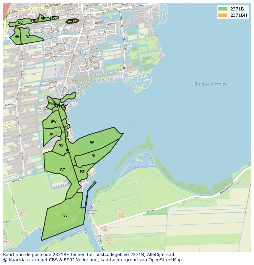 Afbeelding van het postcodegebied 2371 BH op de kaart.