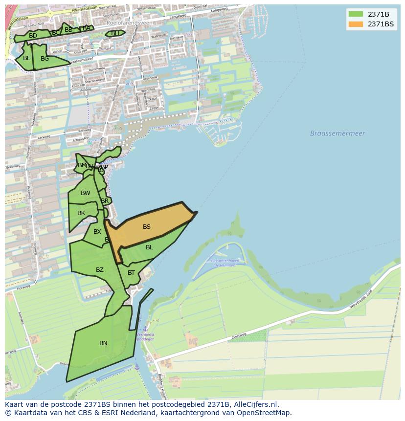 Afbeelding van het postcodegebied 2371 BS op de kaart.
