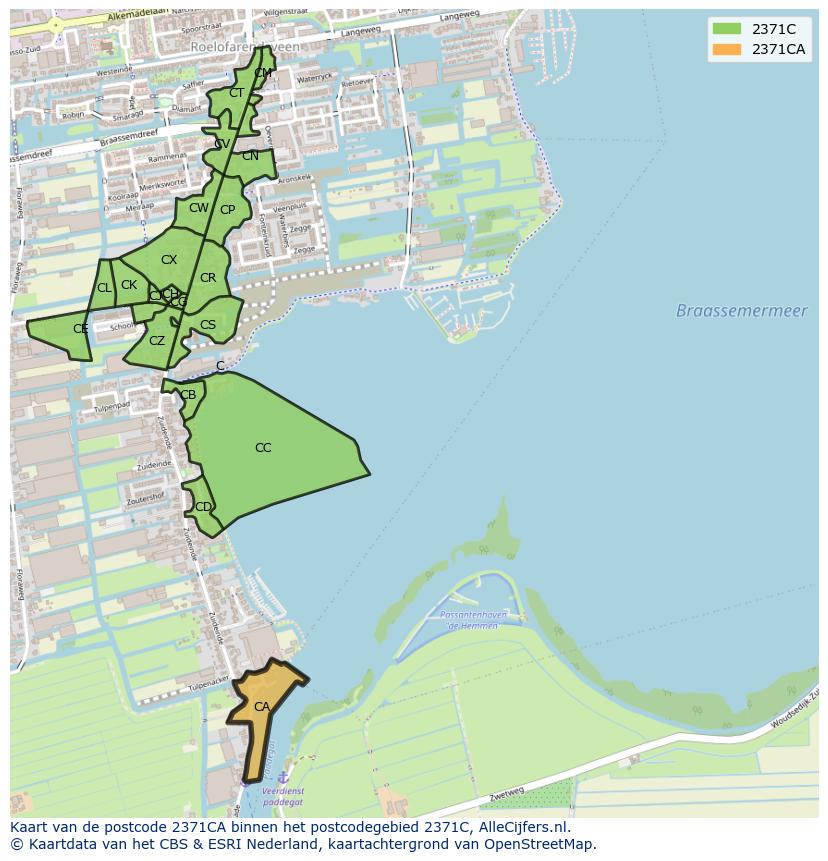 Afbeelding van het postcodegebied 2371 CA op de kaart.