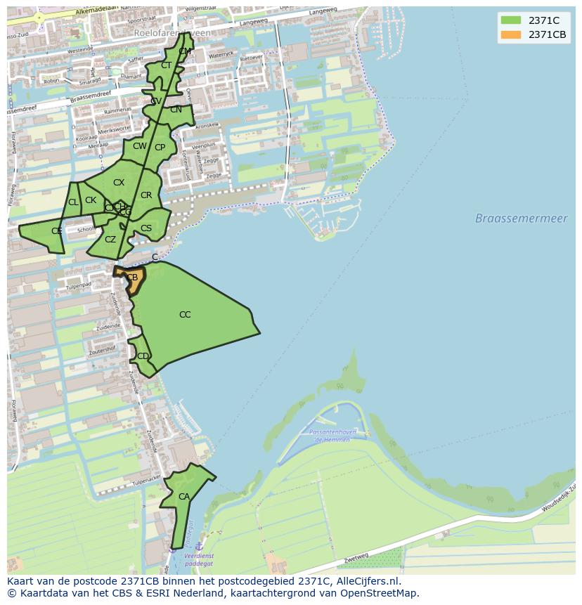 Afbeelding van het postcodegebied 2371 CB op de kaart.