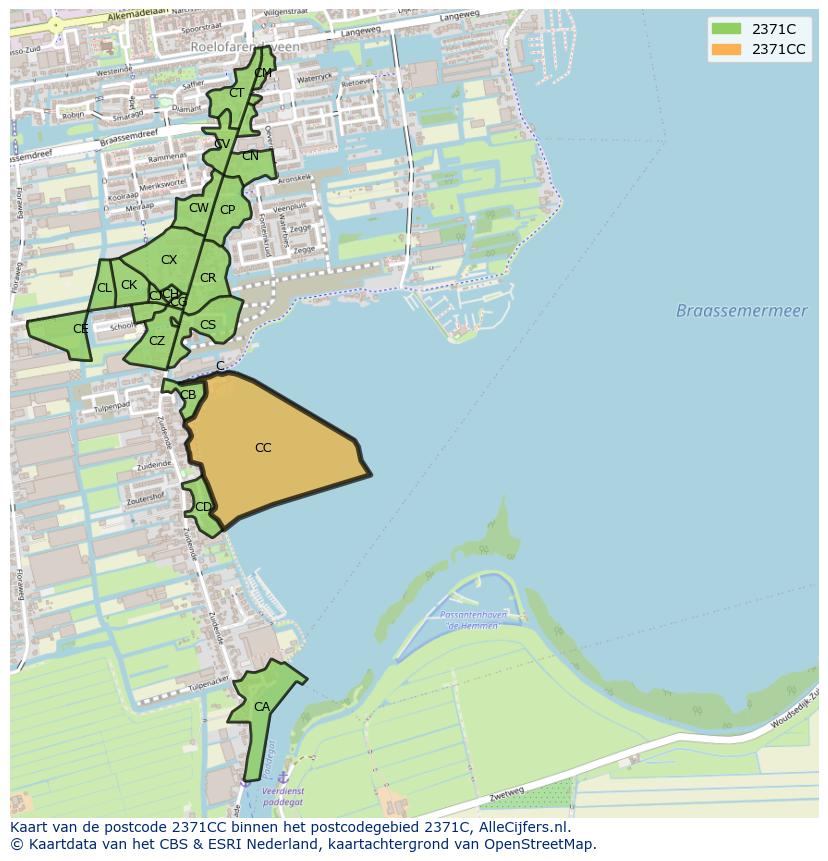 Afbeelding van het postcodegebied 2371 CC op de kaart.