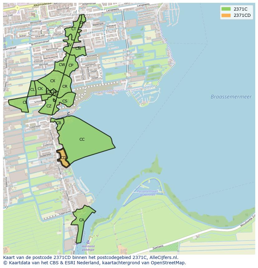 Afbeelding van het postcodegebied 2371 CD op de kaart.
