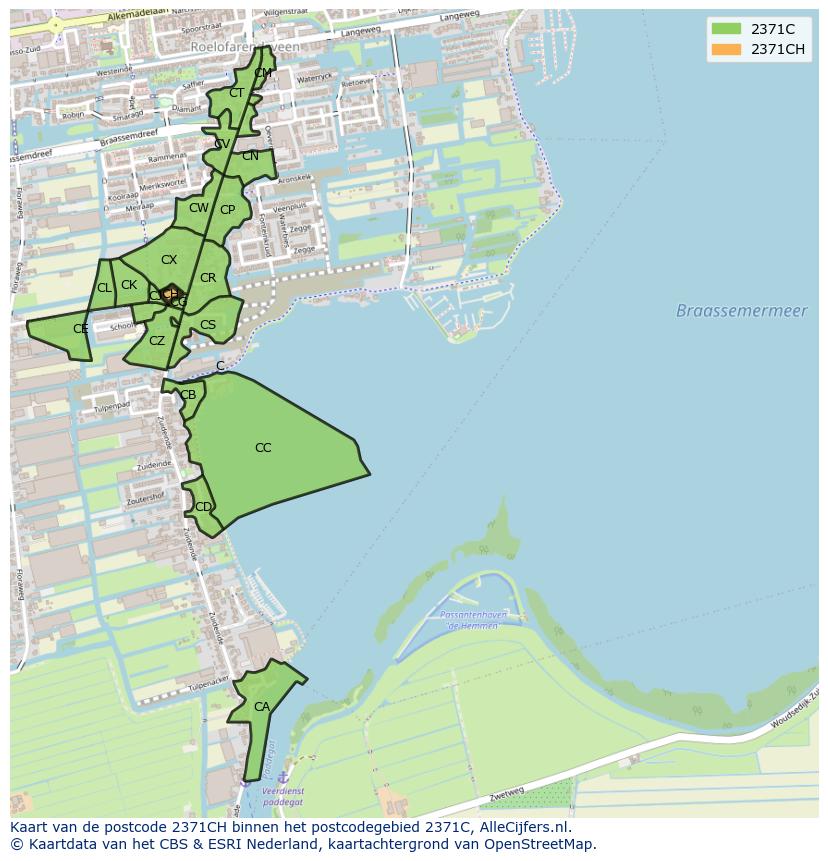 Afbeelding van het postcodegebied 2371 CH op de kaart.