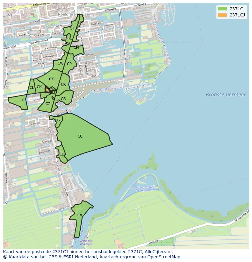 Afbeelding van het postcodegebied 2371 CJ op de kaart.