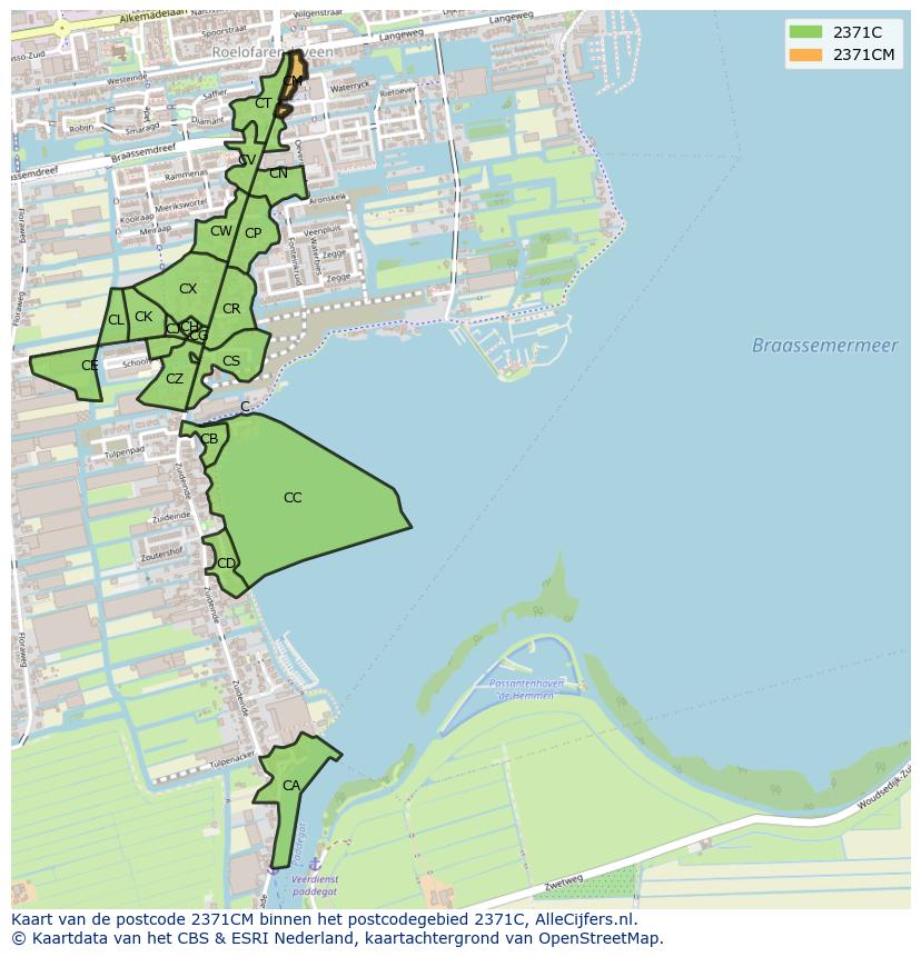 Afbeelding van het postcodegebied 2371 CM op de kaart.