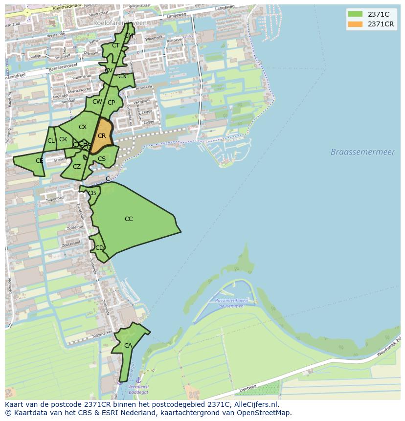 Afbeelding van het postcodegebied 2371 CR op de kaart.