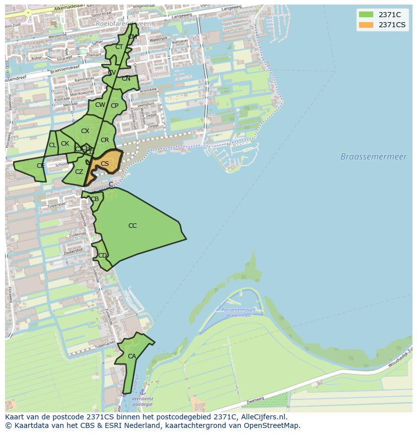 Afbeelding van het postcodegebied 2371 CS op de kaart.