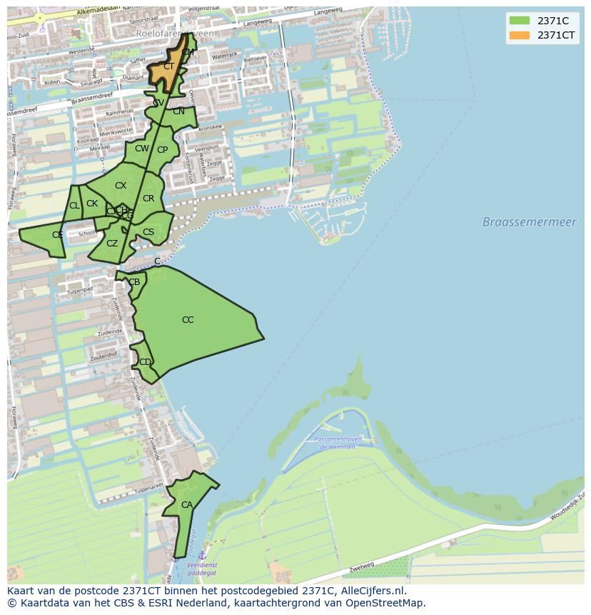 Afbeelding van het postcodegebied 2371 CT op de kaart.