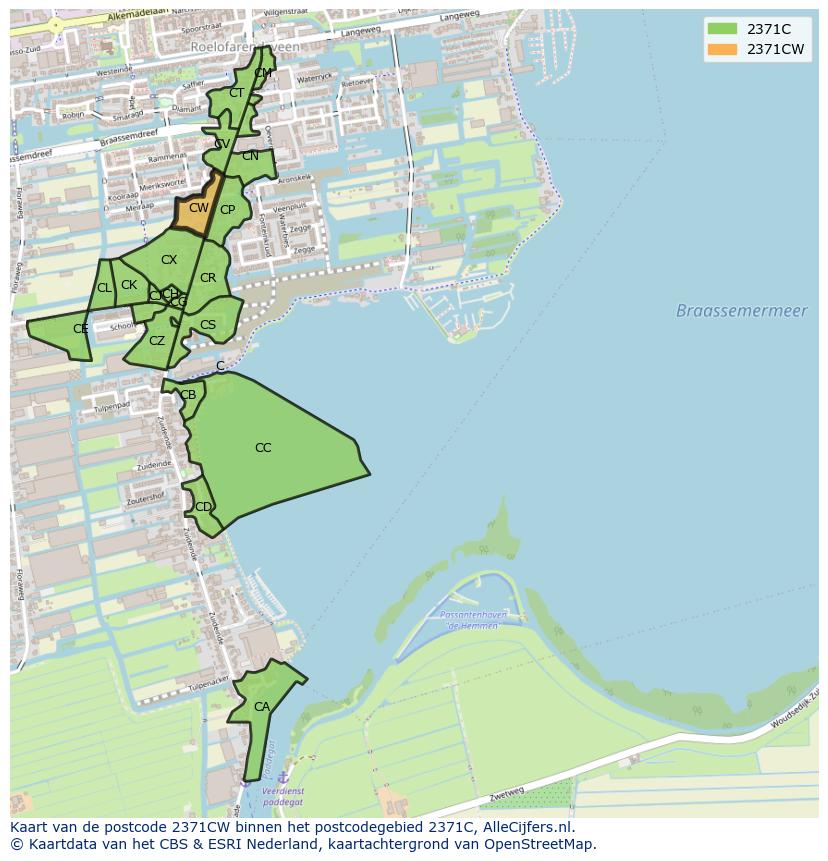 Afbeelding van het postcodegebied 2371 CW op de kaart.