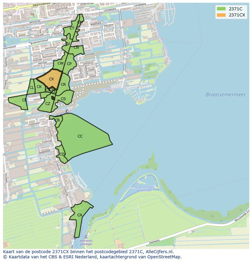 Afbeelding van het postcodegebied 2371 CX op de kaart.