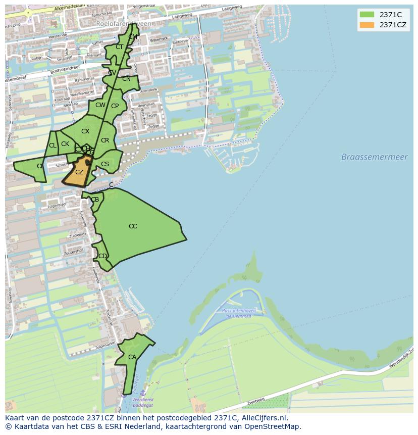 Afbeelding van het postcodegebied 2371 CZ op de kaart.