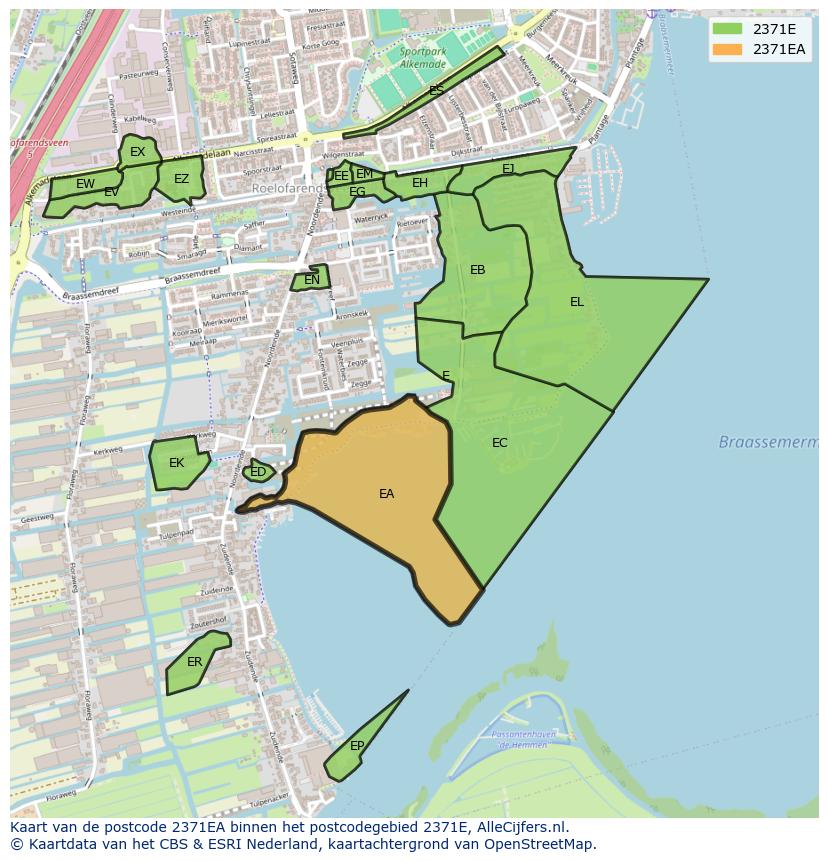 Afbeelding van het postcodegebied 2371 EA op de kaart.